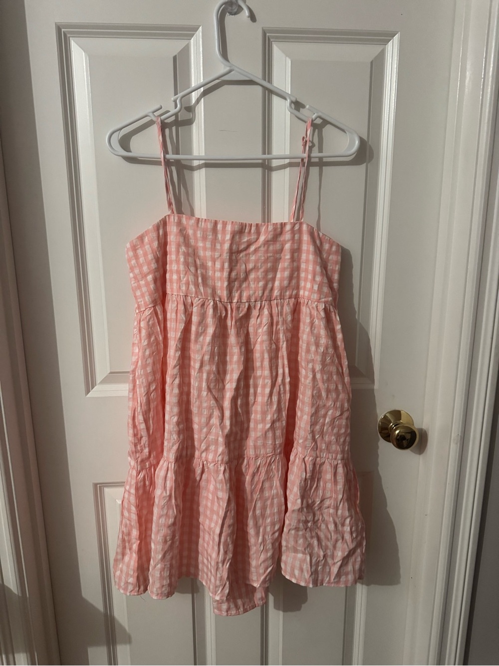 Pink Gingham Tiered Spaghetti Strap Sundress